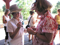 two women talking